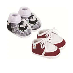 NESKA MODA Unisex Kids Pack of 2 Butterfly Detail Cotton Booties image 3