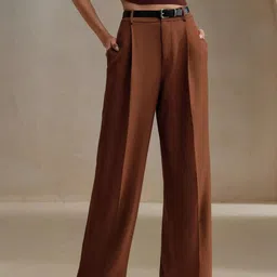 Chemistry Women Relaxed Straight Leg Baggy High-Rise Wide Leg Pleated Trousers-image-59