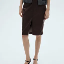 MANGO Faux Leather Front Slit Straight Skirt image 1
