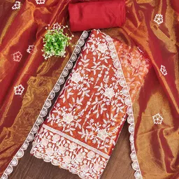 Maroosh Floral Embroidered Thread Work Twill Silk Unstitched Dress Material-picture-19