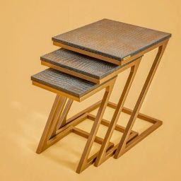 three sixty Cadence Leather Top Nest Of Tables In Olive Green Colour-picture-15