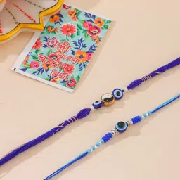 Sangria Set Of 2 Evil Eye Beaded Rakhis With Roli Chawal Chandan & Mishri-picture-33