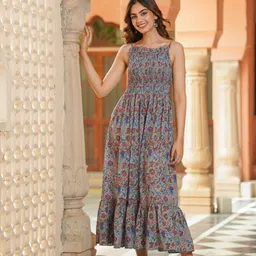Ambraee Floral Print A-Line Midi Dress image 1
