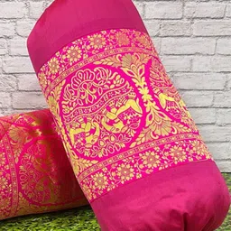 Pink Parrot Pink & Yellow Set of 2 Ethnic Motifs Round Cushion Covers image 1