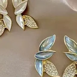 AGARWALPRODUCT Gold-Plated Artificial Stones Studded Leaf Shaped Drop Earrings image 3