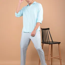 Crimsoune Club Men Spread Collar Solid Cotton Slim Fit Casual Shirt-picture-34
