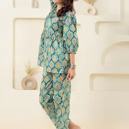 Moda Rapido Printed Tie-Up Neck Pure Cotton Tunic With Trouser image 3