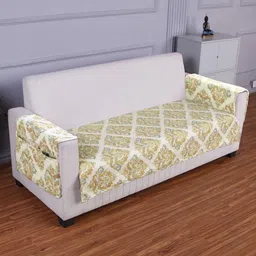 HOKIPO Beige & Off White Printed Polyester 1 Seater Sofa Cover With Arms image 4