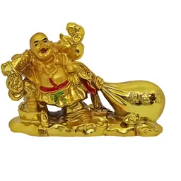 Aura Gold-Toned & Red Laughing Buddha Idol Showpiece image 2