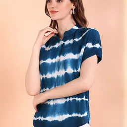 Chandbaali Women Tie and Dye Dyed Mandarin Collar Extended Sleeves Regular Top image 5