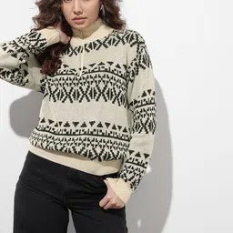 The Roadster Life Co. High Neck Self Design Pullover Sweater image 4