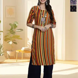 HERE&NOW Women Pack of 3 Ethnic Motifs Printed Daily Straight Kurtas-picture-36