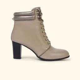 yoho Women Lace-Up Mid-Top Pointed Toe Chunky Boots image 2