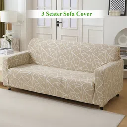 HOKIPO Beige & White Printed Polyester Sofa Cover With Arms-picture-28