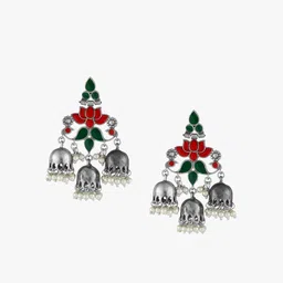 adwitiya collection Adwitiya Silver-Plated Kundan Studded Dome Shaped Oxidised Drop Earrings image 4
