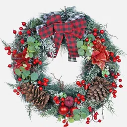 Little Surprise Box LLP Checkered Bow Bushy Christmas Wreath Festive Decor-picture-5