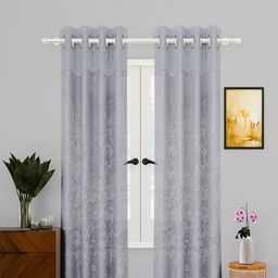 Kuber Industries Grey 2 Pieces Self Design Eyelet Cotton Long Door Curtains-picture-13