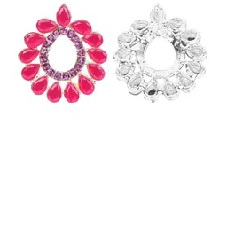 PUJVI Silver-Plated Artificial Stones Studded Circular Shaped Drop Earrings image 3