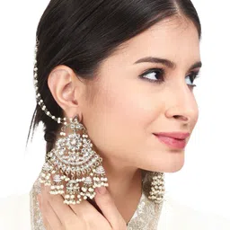 Anvik Gold-Plated Kundan Studded & Beaded Contemporary Drop Earrings image 4