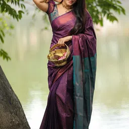 CaniBani Woven Design Zari Silk Blend Handloom Banarasi Saree image 4