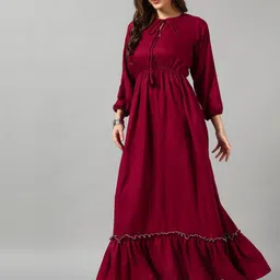 Krunal Raiyani Women Tie-Up Neck Ruffled Crepe Fit & Flare Maxi Dress-image-62