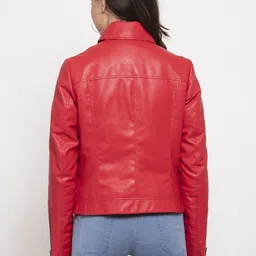 COOL EQUAL Women Leather Lightweight Biker Jacket image 5
