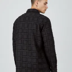 glitchez Self-Checked Frayed Detail Relaxed Fit Shirt image 2