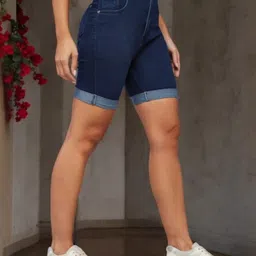 DOLCE CRUDO Women Skinny Fit High-Rise Denim Denim Shorts-picture-16