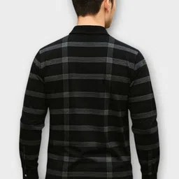 FASHIUM Men Black & Grey Checked Polo Collar T-shirt image 4
