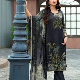 MOJILAA Floral Printed Round Neck Straight Kurta With Trousers & Dupatta-picture-25