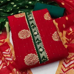 rangtulika ethnics Rangtulika Floral Woven Design Sequinned Banarasi Unstitched Dress Material-picture-47