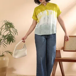 Chandbaali Women Tie and Dye Dyed Mandarin Collar Top image 2