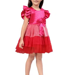 BAESD Girls Colourblocked Flutter Sleeves Fit and Flare Dress image 5