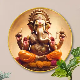 Livin'luxe Gold-Toned & Orange MDF Lord Ganesha Round Wall Art-50.8 cm x 50.8 cm-picture-35