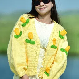 Sugercandy Women Embroidered Applique Open Knit Woollen Cardigan Sweaters-picture-15