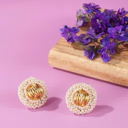 corsica DressBerry Gold-Plated Pearls Beaded Circular Shaped Studs image 5