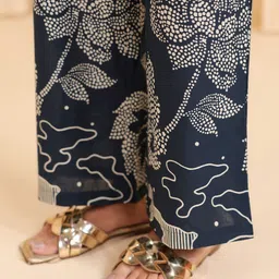 JISORA Printed Shawl Neck Pure Cotton Tunic With Trouser Co-Ords image 2