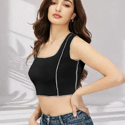 DressBerry Women Square Neck Ribbed Cotton Tank Crop Top-image-0