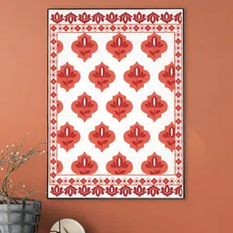 nestroots White & Red Mughal Bazaar Floral Wooden Painting Wall Art-image-92