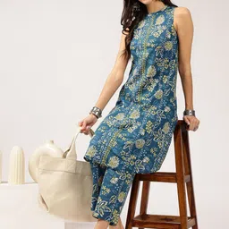 Anouk Floral Printed A Line Cotton Kurta With Palazzos image 5