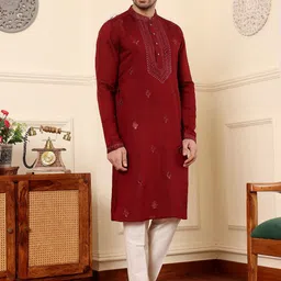 MULTI SHADES Men Ethnic Motifs Embellished Thread Work Kurta image 4