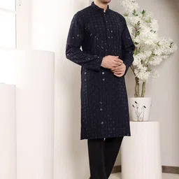 MULTI SHADES Men Ethnic Motifs Embellished Thread Work Kurta image 3
