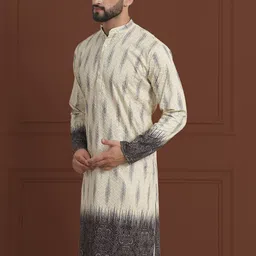 SOJANYA LUXE Geometric Embroidered Sequinned Mandarin Collar Cotton Straight Kurta image 4