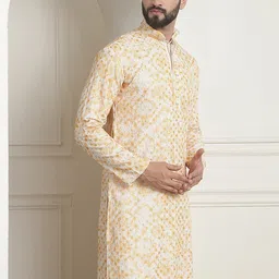 SOJANYA Geometric Embroidered Mandarin Collar Sequined Pure Cotton Straight Kurta image 5