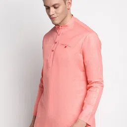 DEVOILER Men Pink Cotton Short Kurta image 2