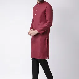 KISAH Men Maroon Mandarin Collar Kurta image 4