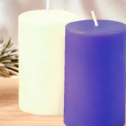 PEEPALCOMM White & Blue 2 Pieces Pillar Candle image 5