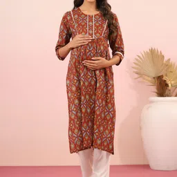 Ikk Kudi by Seerat Women Floral Printed Sequinned Maternity Kurta-image-79