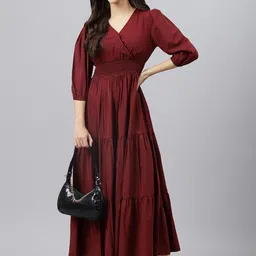 Raiyani Enterprise V-Neck Fit & Flare Maxi Dress-image-62