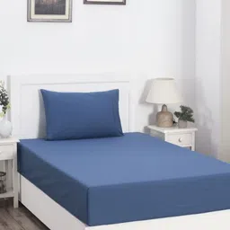 MASPAR 100% Cotton Solid Single Bed Fitted Bedsheet with 1 Pillow Case-91X183X38CM-picture-26